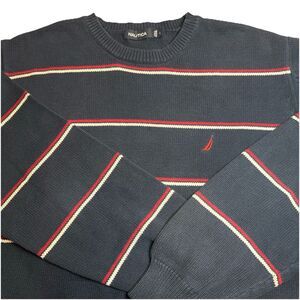 Nautica Mens 100% Cotton Sweater Pullover Crew Neck Blue Y2K Classic Preppy